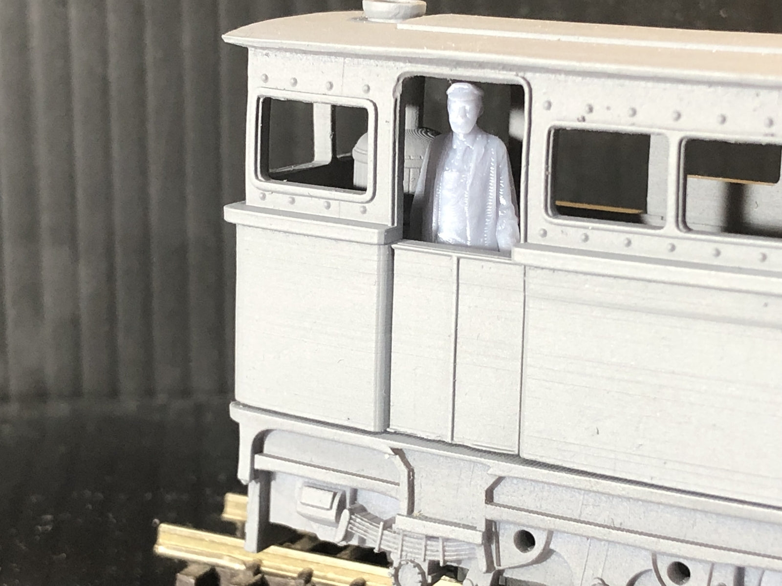 OO9 narrow gauge Atkinson-Walker steam loco resin body kit for Kato 11-109 chassis, shown unpainted on 9mm track