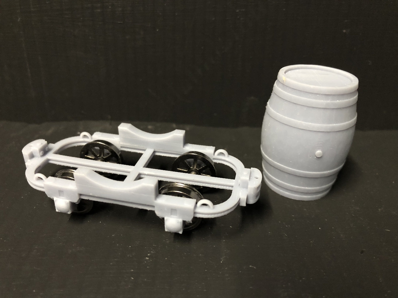 Gn15 narrow gauge drinking water wagon kit with single barrel and 12.5mm spoked wheels for model railway layouts