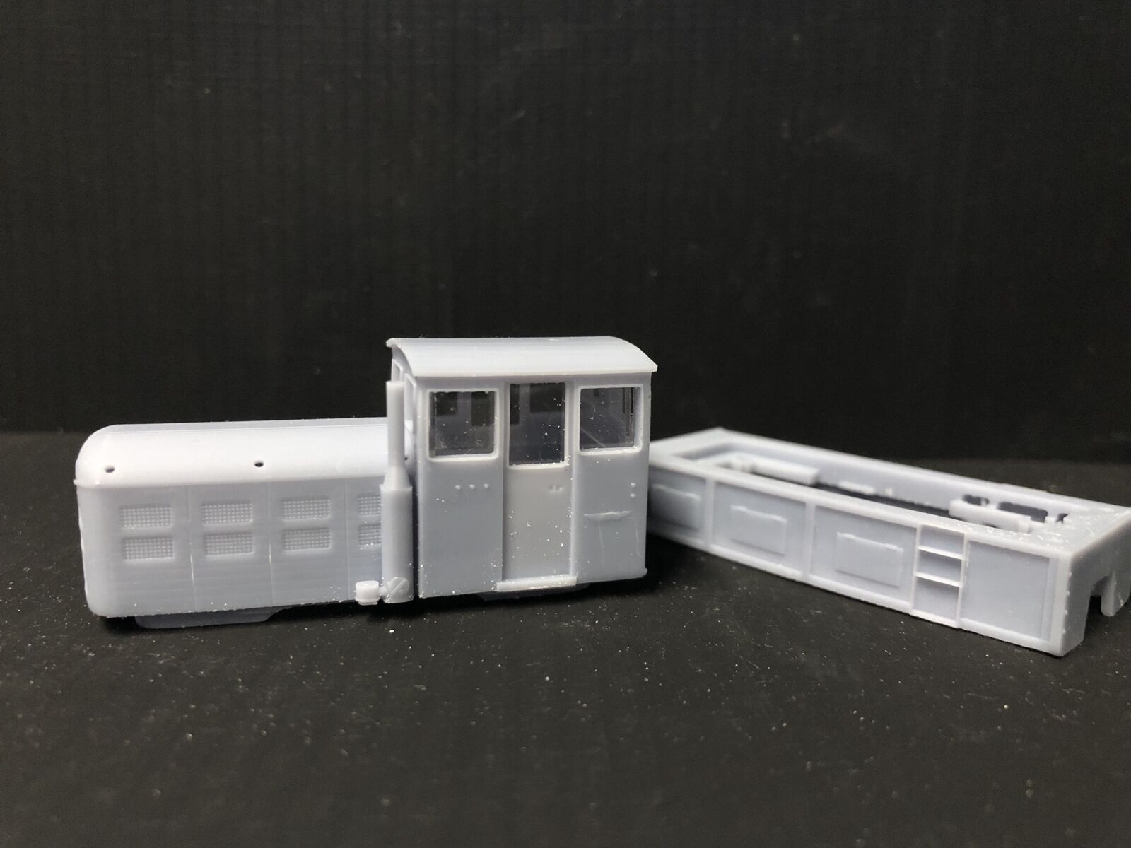 OO9 narrow gauge Fowler MFP No.4 diesel locomotive kit body shown fitted to a Kato 11-109 motor bogie chassis