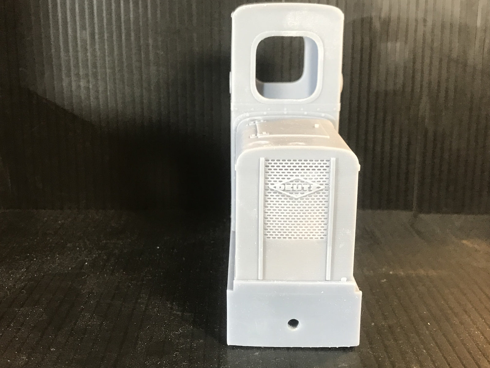 Unpainted GN15 Deutz OMZ 117 diesel critter kit body on G-scale 00 track, shown with a Tenshodo spud motor chassis