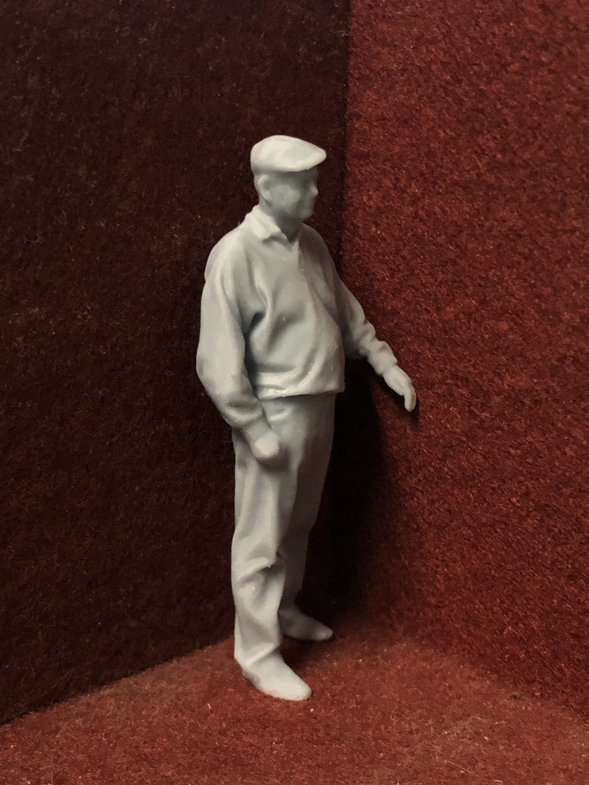 Unpainted G-scale 1:22.5 male figure model, 3D scanned from a real person, suitable for GN15 narrow gauge layouts.