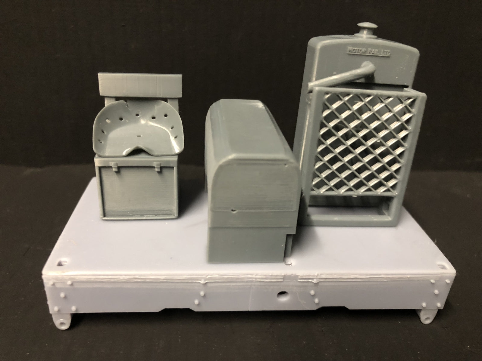 Unpainted GN15 Simplex caravan diesel loco kit in G scale for 00 track, shown on a Tenshodo spud-style motor bogie chassis