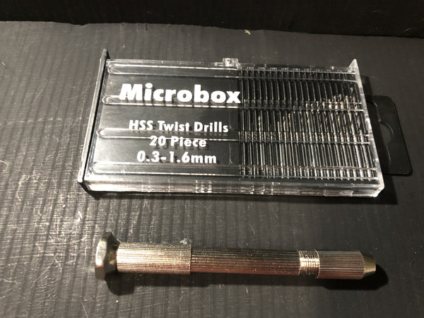 20 piece Micro HSS Twist Drill Bits 0.3-1.6mm and pin vice holder