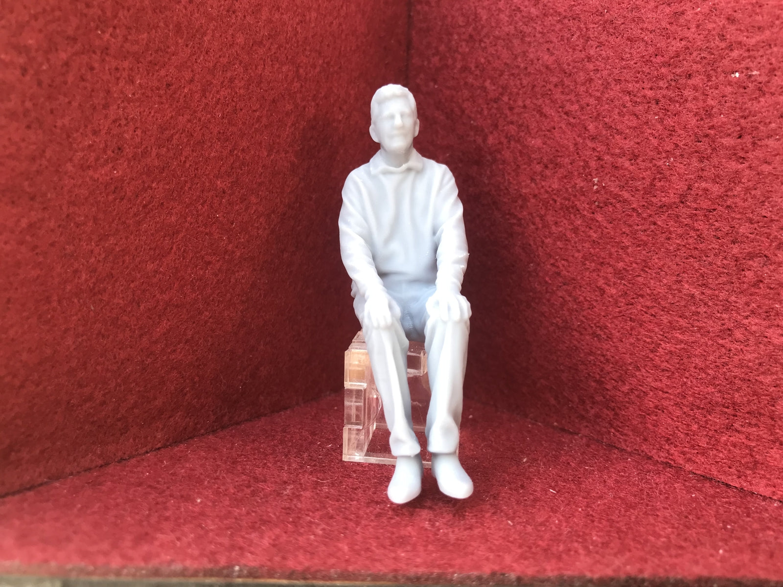 G-scale 1:22.5 seated driver figure for GN15 narrow gauge layouts, 3D scanned from a real person, approx 62mm tall