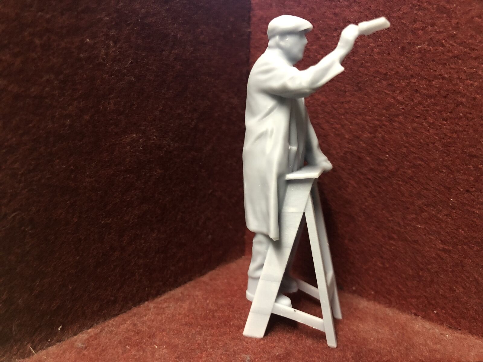 Unpainted G-scale 1:22.5 figure of a man on a stepladder with paintbrush for GN15 or G scale model railway scenes