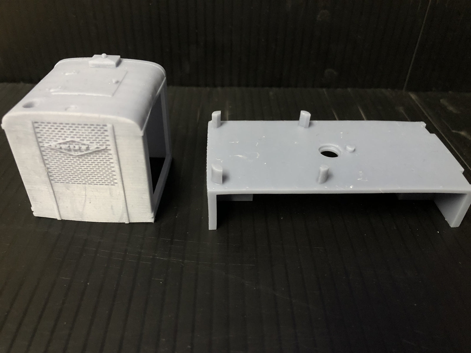 Unpainted GN15 Deutz single-cylinder diesel loco kit in G scale for 00 track, shown on a Tenshodo spud-style motor chassis