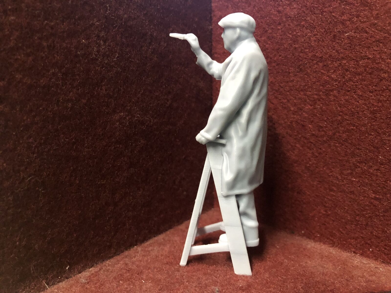 Unpainted G-scale 1:22.5 model railway figure of a man painting on a stepladder, suitable for GN15 layouts.