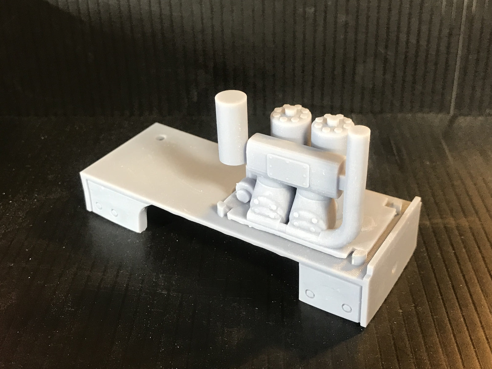 Unpainted GN15 Deutz OMZ 117 diesel critter kit, G-scale body for 00 track, shown on a Tenshodo spud motor bogie chassis