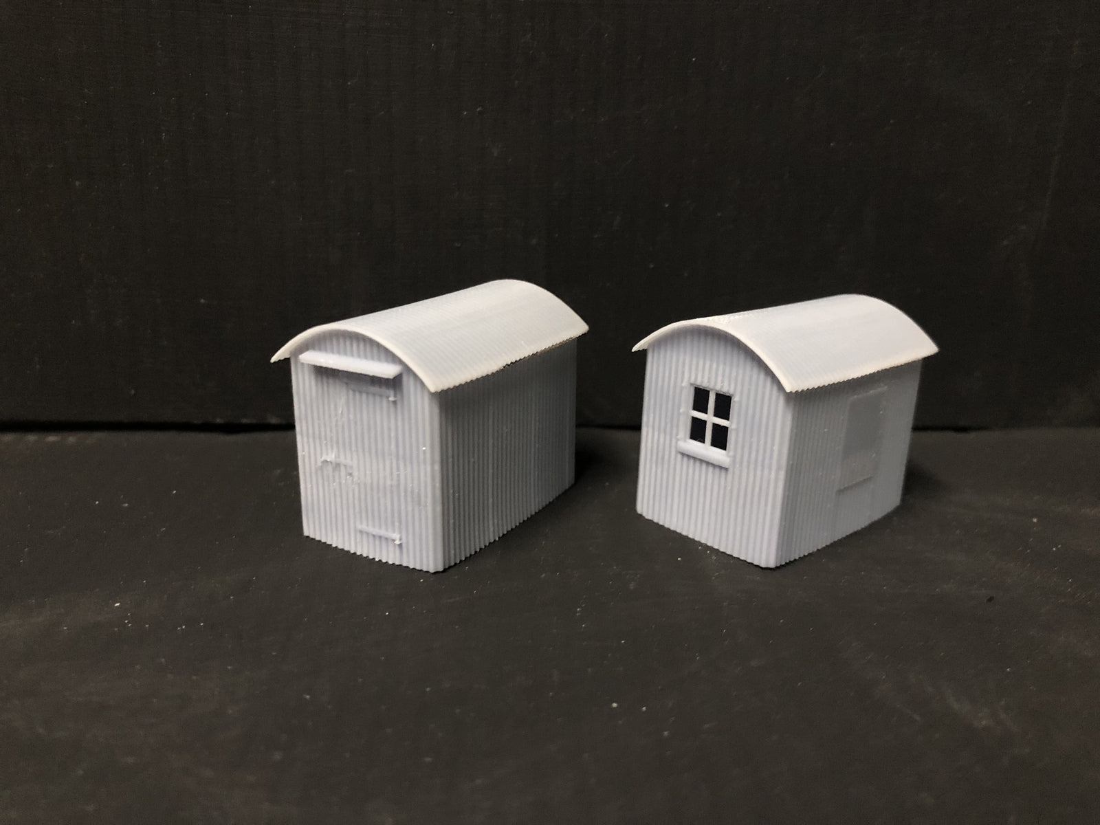 OO9/OO/HO scale model railway kit of two Buckfastleigh-style lamp huts with laser-cut window glazing