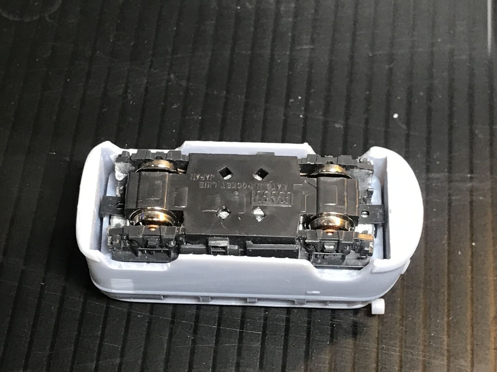 OO9 narrow gauge VW DB inspection railcar resin body kit for a shortened Kato 11-109 chassis, supplied unpainted without chassis