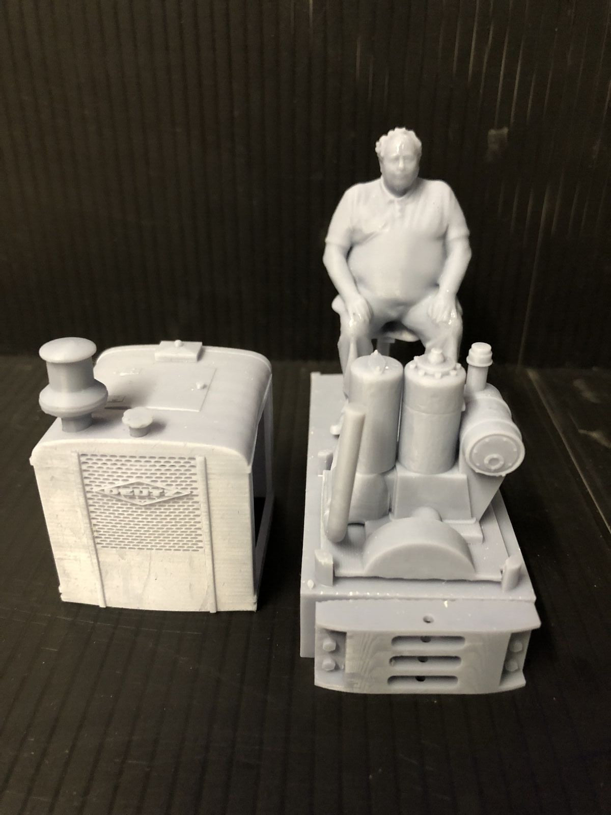 Unpainted GN15 Deutz single-cylinder diesel loco kit body for G-scale on 00 track, shown on a Tenshodo spud chassis