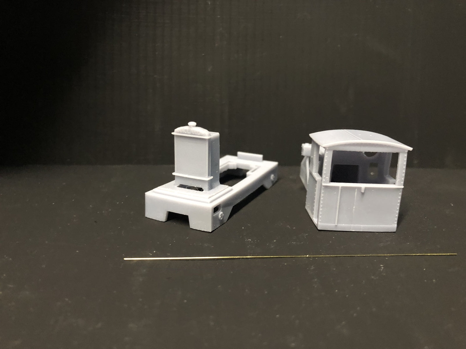 OO9 gauge Kerr Stuart No.4415 narrow gauge diesel locomotive kit body shown on a compatible Kato 11-109 motor bogie chassis