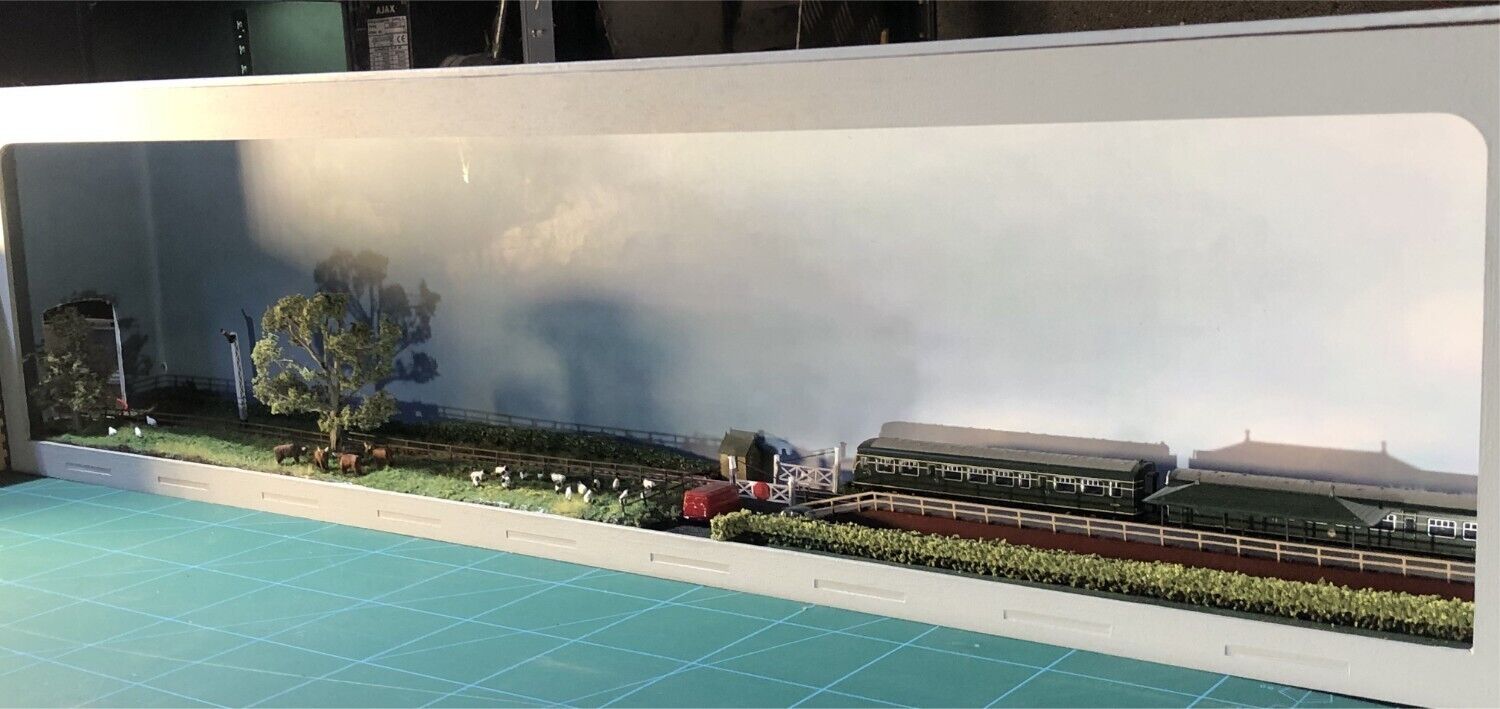 75cm model railway shelf diorama kit with optional fiddle stick and lighting, suitable for OO/HO scale layouts