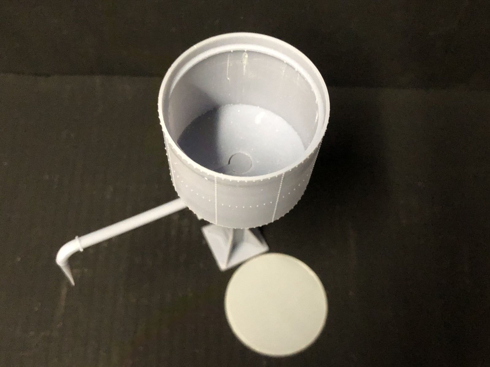 OO9 gauge GWR-style Buckfastleigh-inspired water tower kit with elevated tank and tower stand for model railway layouts