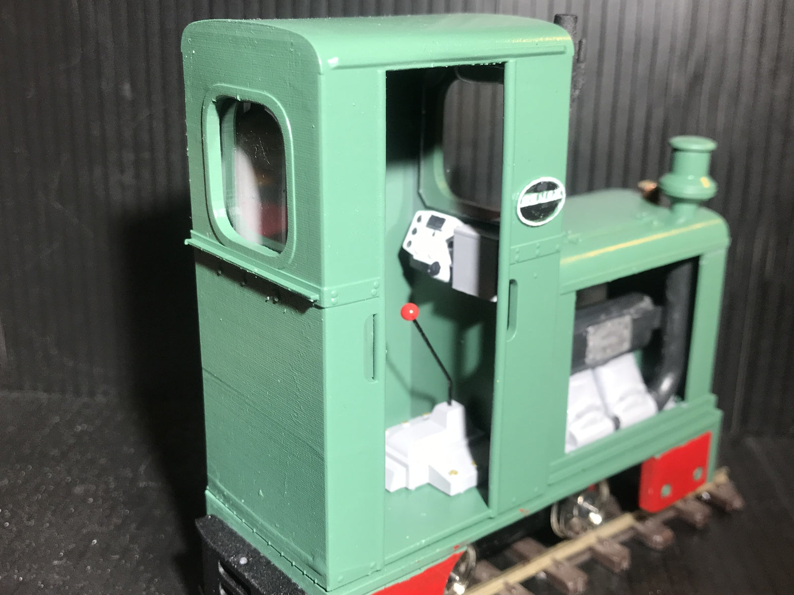 GN15 Deutz OMZ 117 diesel critter kit in G scale for 00 track, shown on a Tenshodo spud-style motor bogie chassis