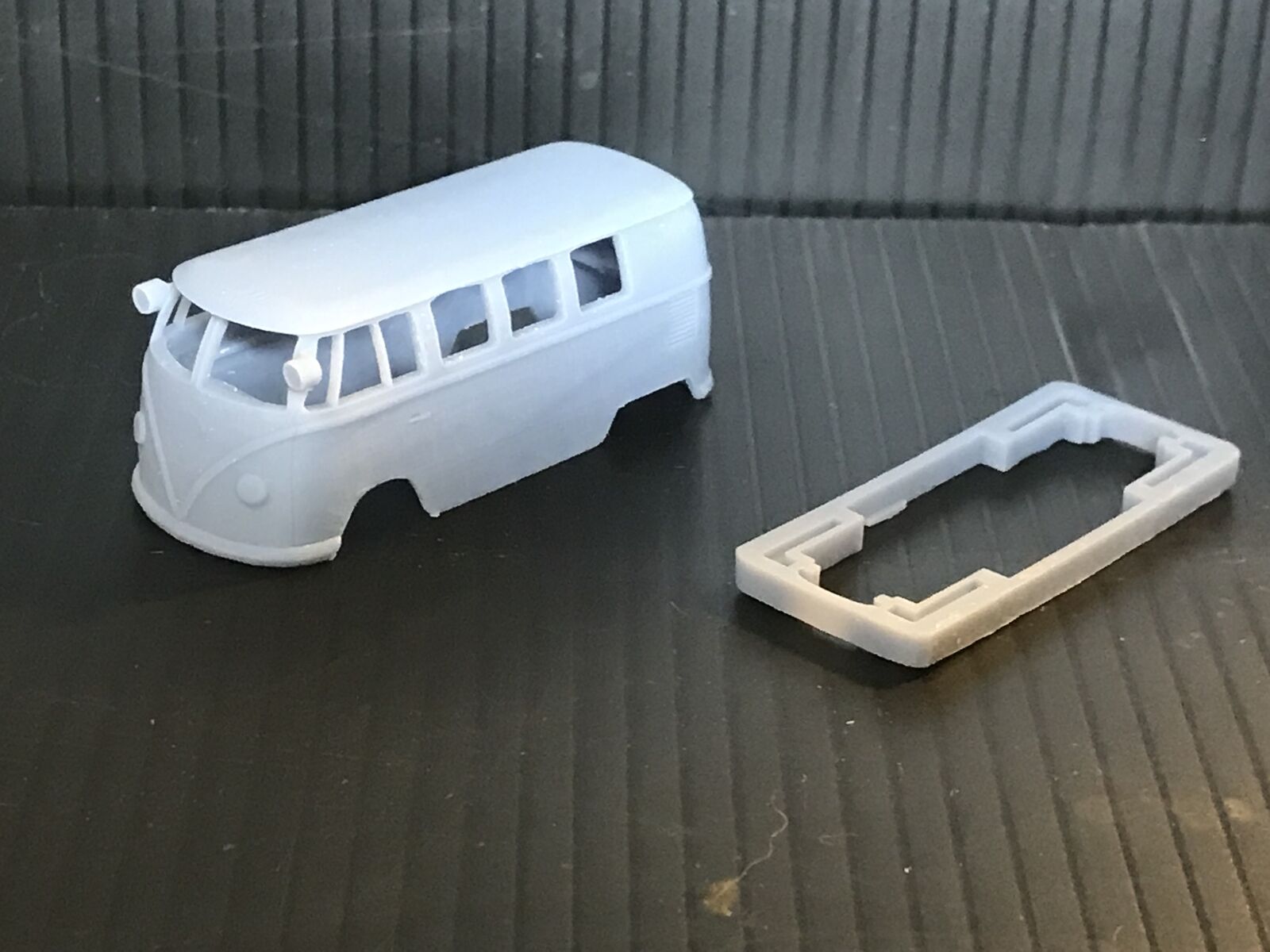 OO9 narrow gauge VW Deutsche Bahn inspection railcar resin body kit for a shortened Kato 11-109 chassis, supplied unpainted