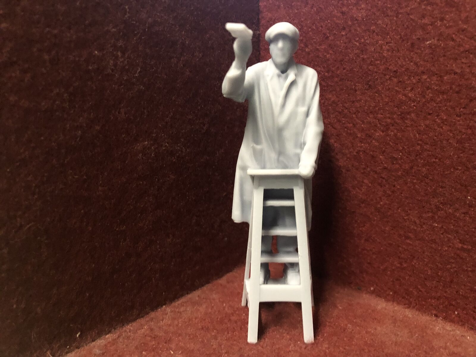 Unpainted G-scale 1:22.5 figure of a man on a stepladder with paintbrush, for GN15 or G-scale model railway scenes