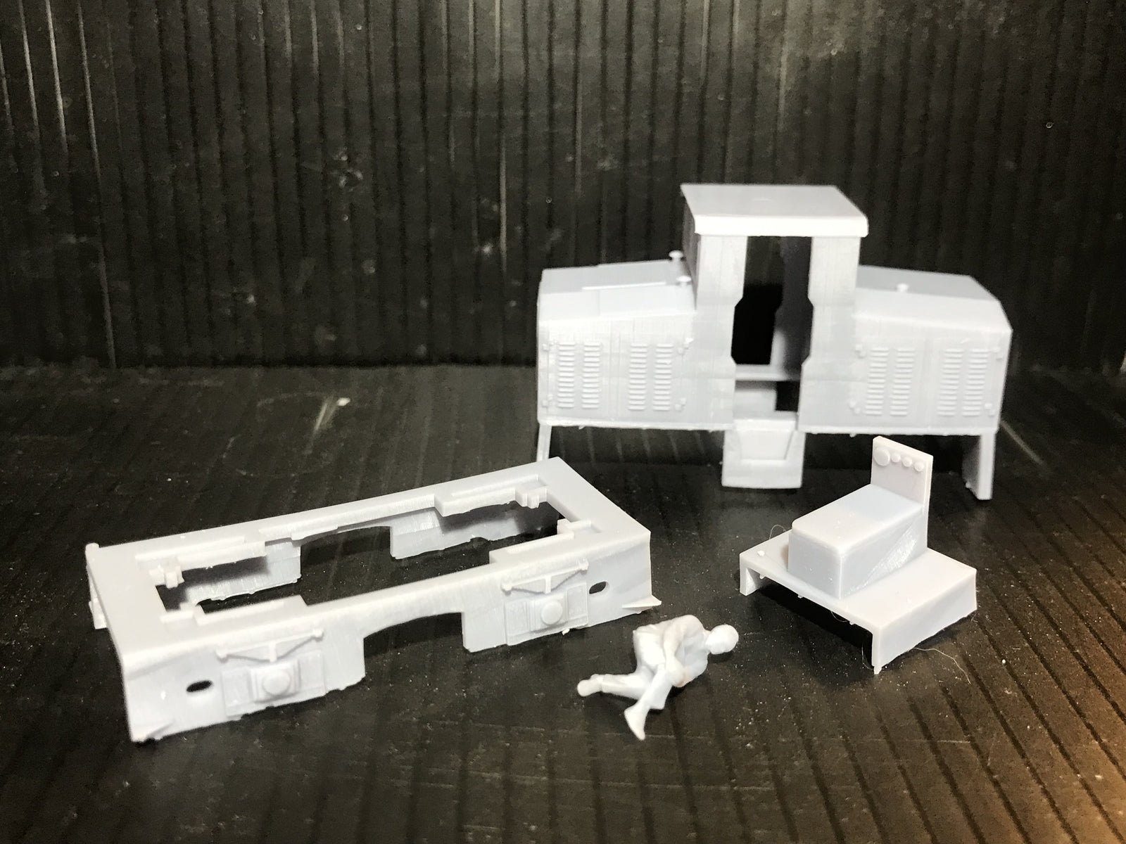 OO9 009 narrow gauge Diema DS90 style diesel shunter body shell for Kato 11-109 chassis, shown as an unpainted model kit