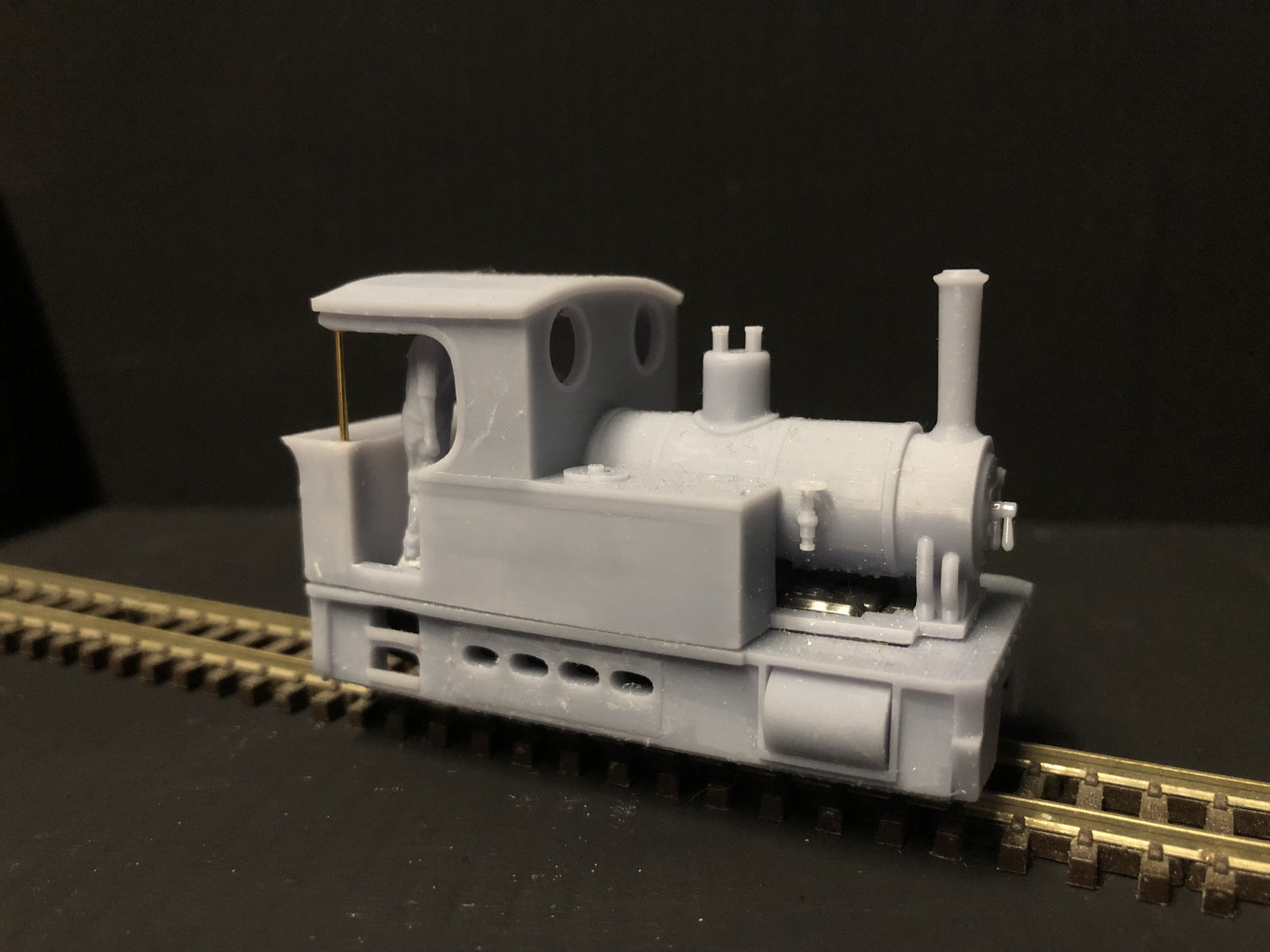 OO9 narrow gauge Andrew Barclay “Doll” steam locomotive kit body designed to fit a Kato 11-109 chassis, unpainted and unassembled