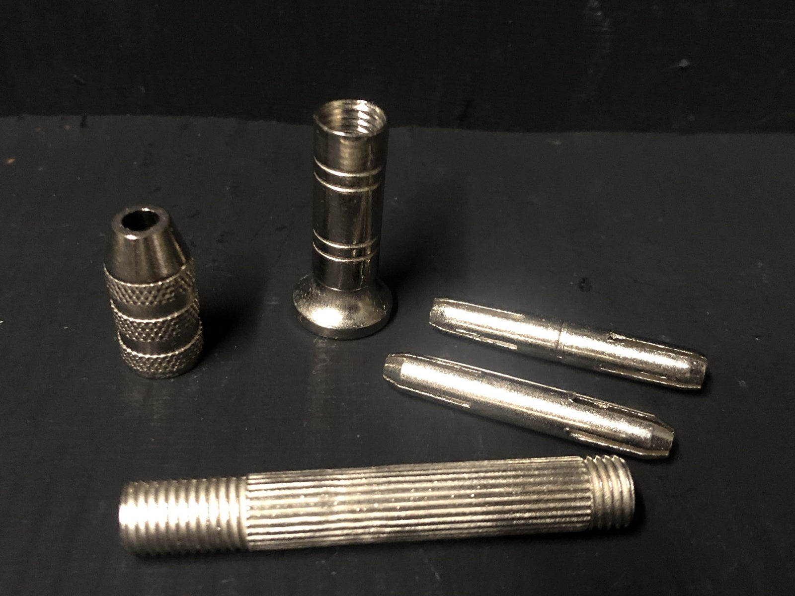 Pin vice drill holder set for railway modellers, shown with reversible collets and assorted micro drill bits for fine detailing work