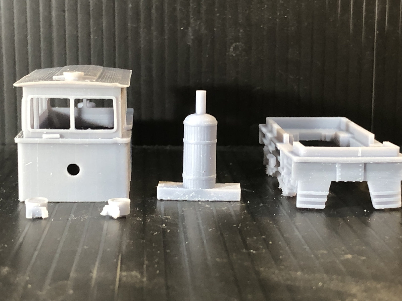 OO9 narrow gauge Atkinson-Walker steam loco resin body kit for Kato 11-109 chassis, shown unpainted on 9mm track