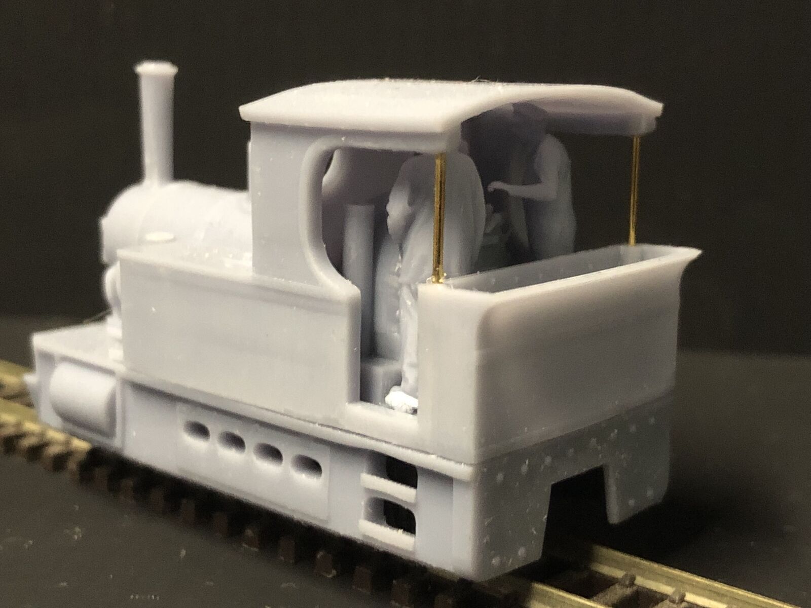 OO9 narrow gauge Andrew Barclay “Doll” steam locomotive kit body shown fitted to a compatible Kato 11-109 motor bogie chassis