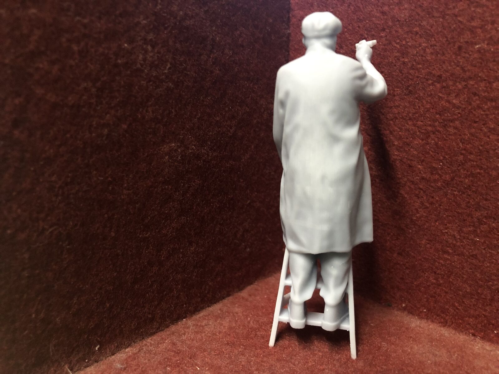 Unpainted G-scale 1:22.5 figure of a man on a stepladder with paintbrush for GN15 or garden railway scenes