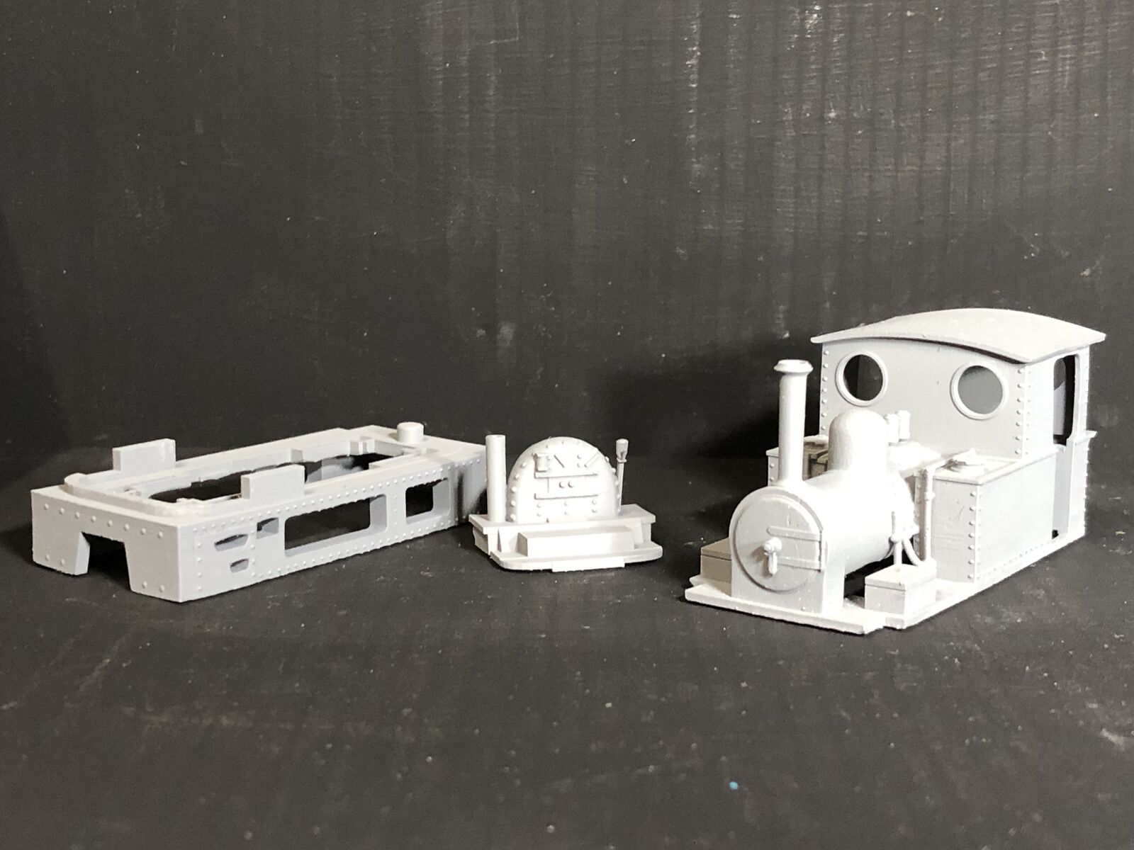 OO9 narrow gauge WG Bagnall Rye and Camber steam locomotive body kit shown fitted to a Kato 11-109 motor bogie chassis