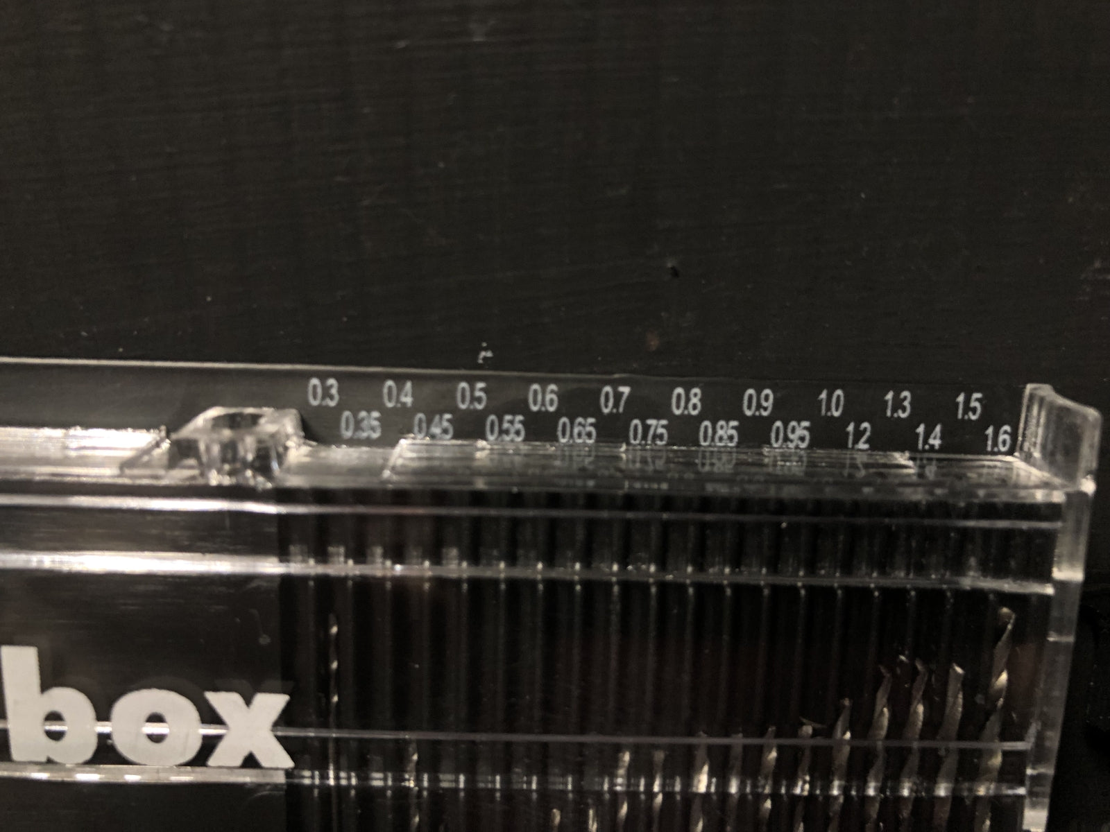 Micro HSS twist drill bit set with pin vice holder for precision railway modelling, 20 bits from 0.3mm to 1.6mm in sliding case