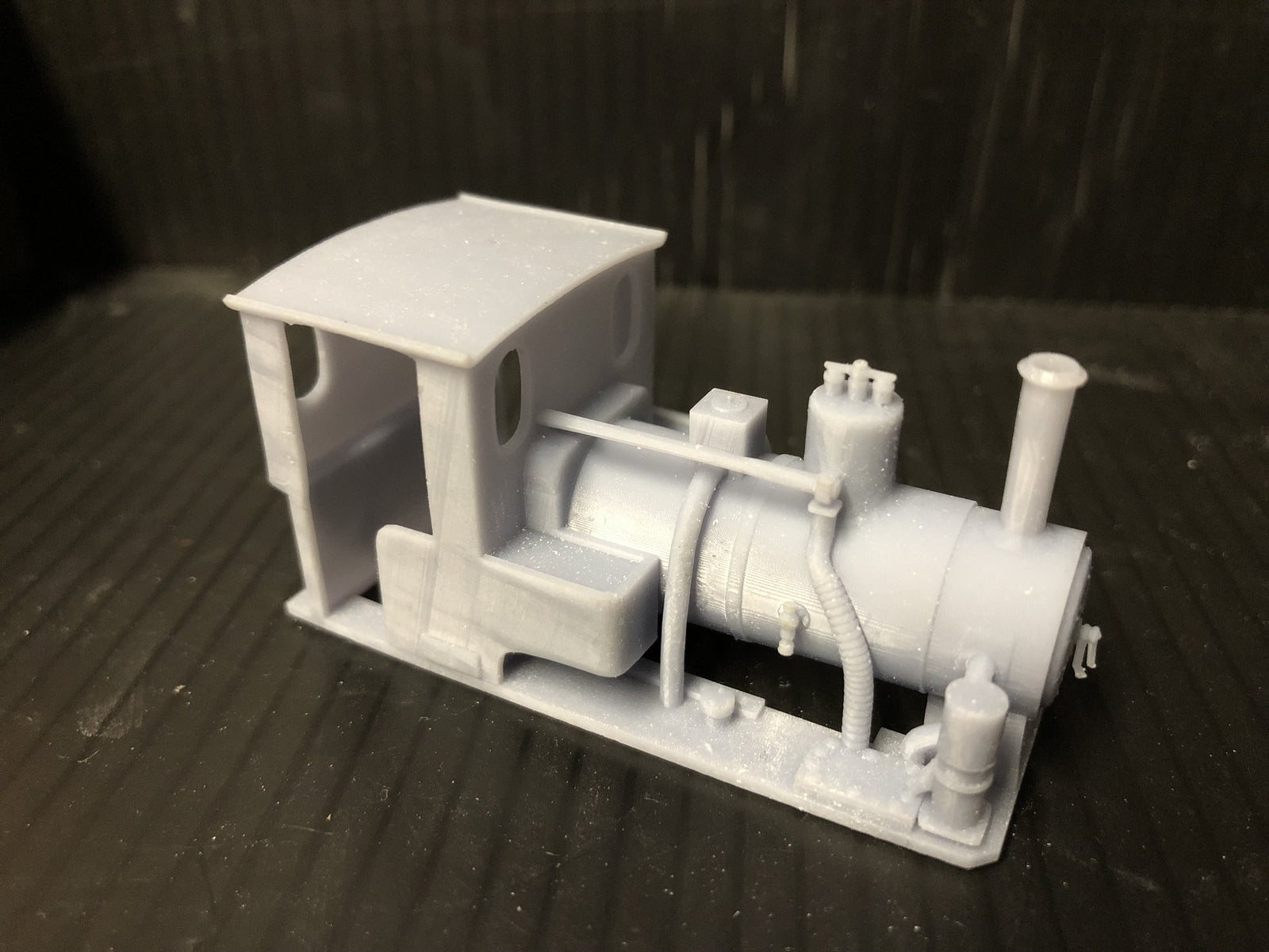 OO9 narrow gauge Andrew Barclay Douglas steam locomotive body kit to fit a Kato 11-109 chassis, shown unpainted for detailing
