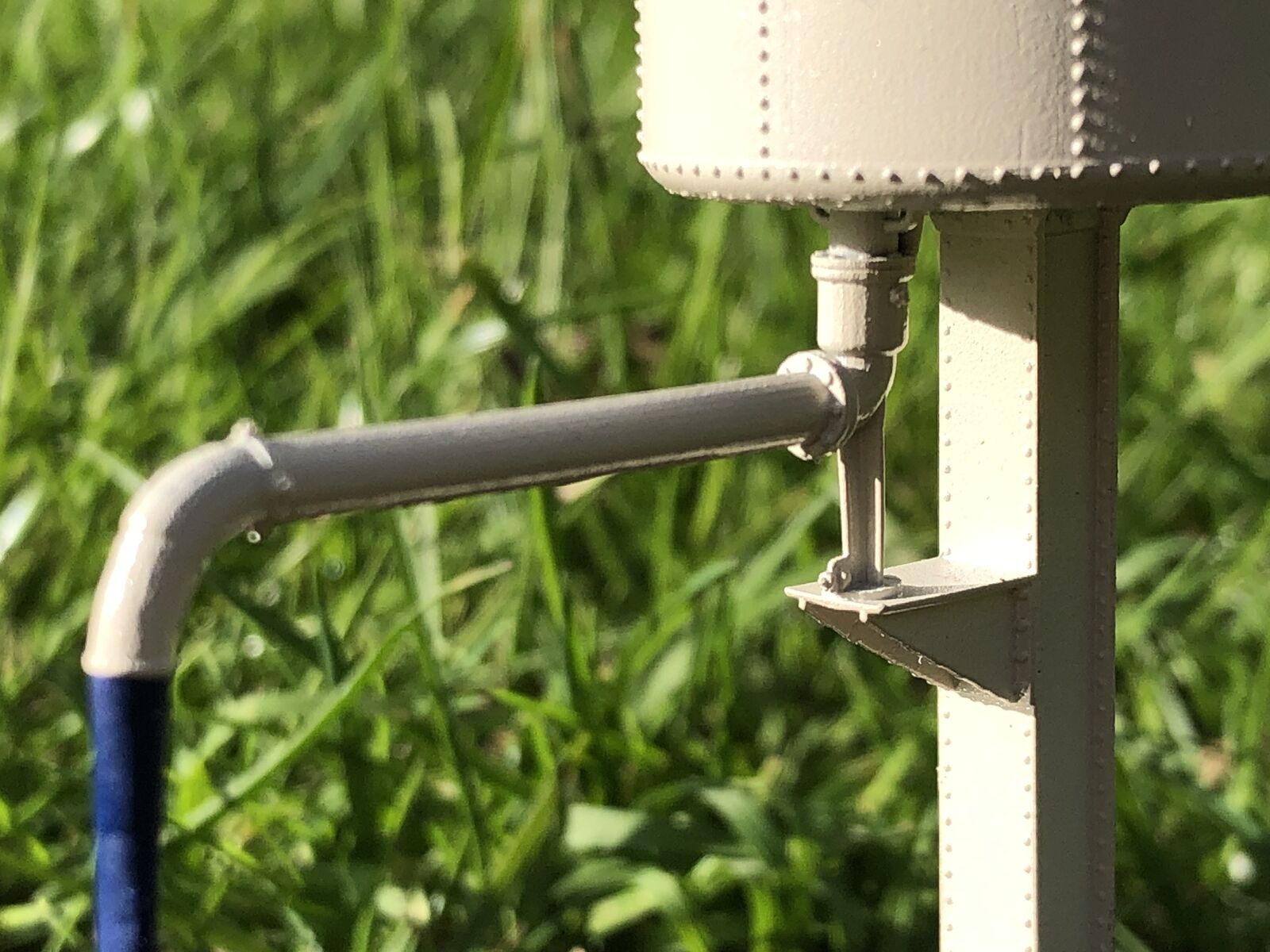 OO9 gauge GWR-style water tower kit based on Buckfastleigh, showing the detailed tower stand and elevated tank structure