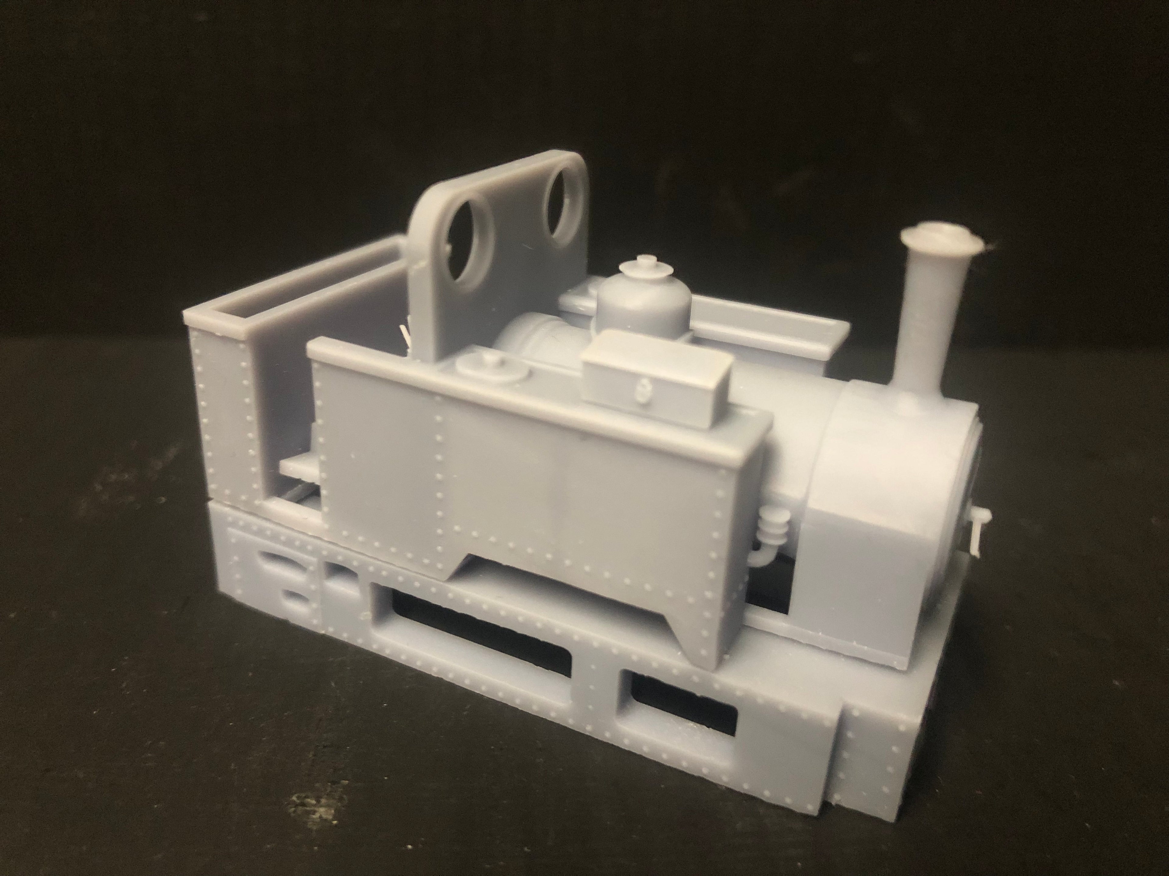 OO9 narrow gauge Kerr Stuart-inspired open cab steam loco kit body on a Kato 11-109 motor bogie chassis