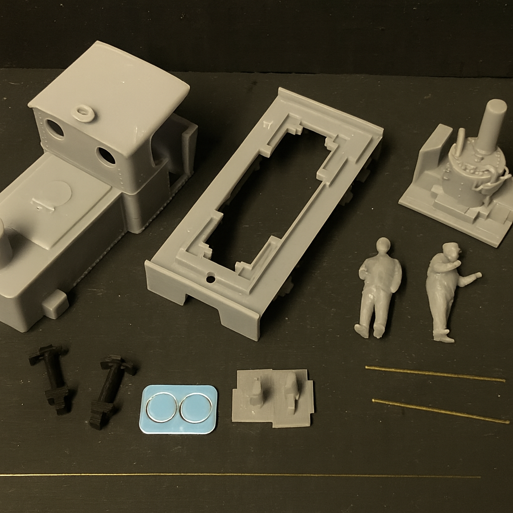 OO9 100HP Sentinel Fry steam locomotive kit with large side tanks, designed to fit a Kato 11-109 narrow gauge chassis