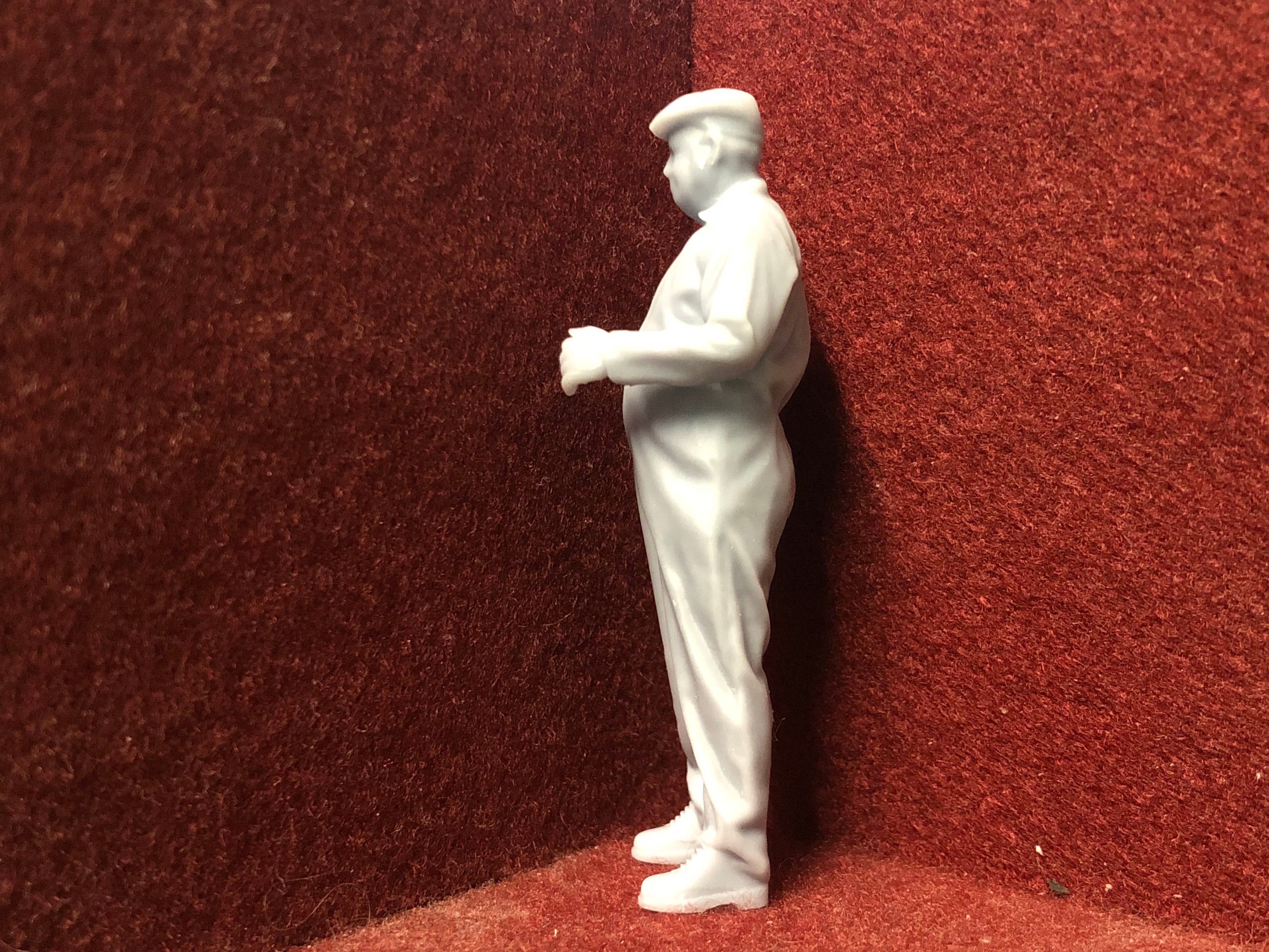 Unpainted G-scale 1:22.5 male figure model, 3D scanned from a real person, suitable for GN15 narrow gauge layouts.