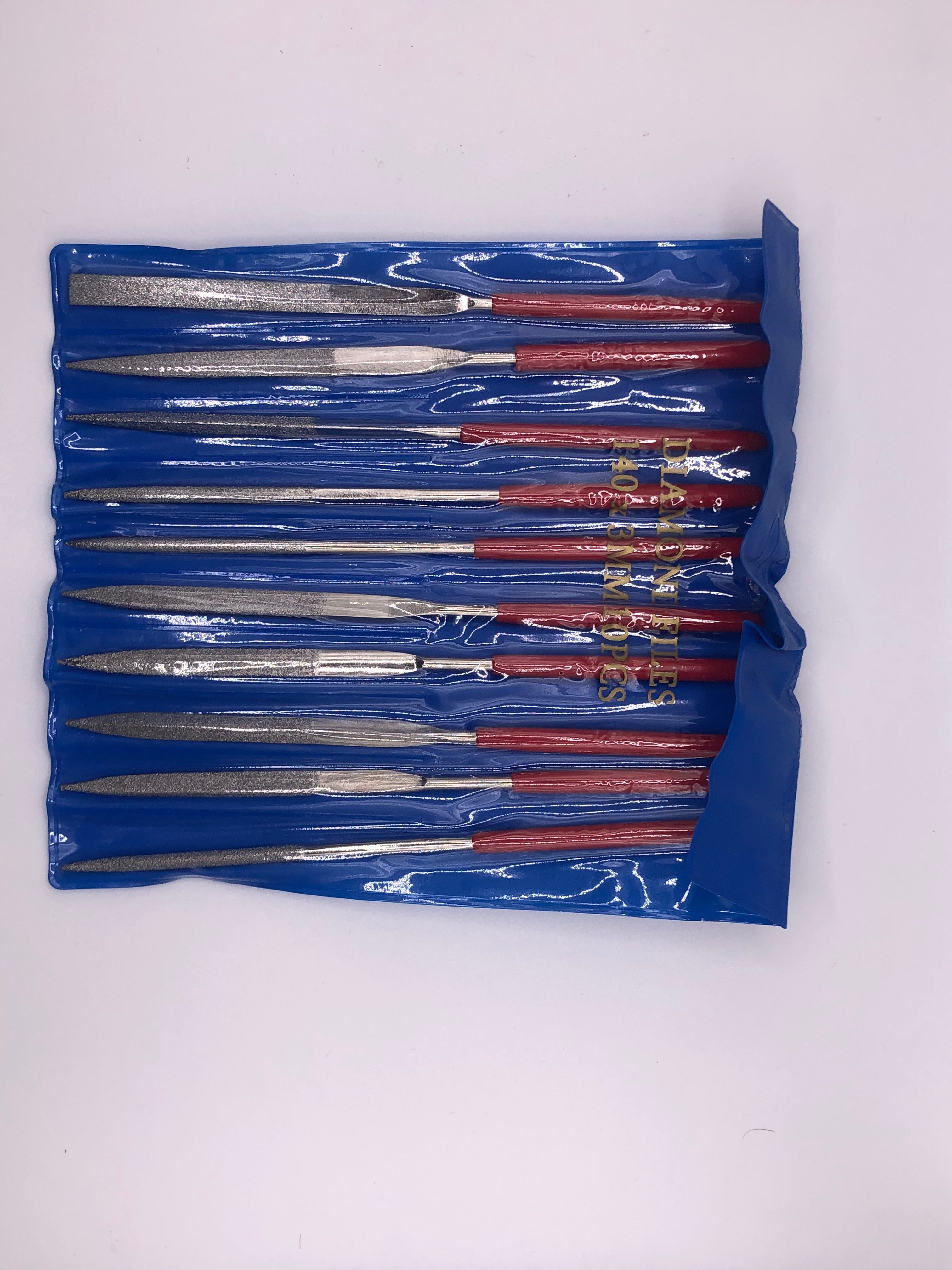 Set of 10 diamond needle files, 140mm precision tools for fine metal, glass and modelling work on small components.