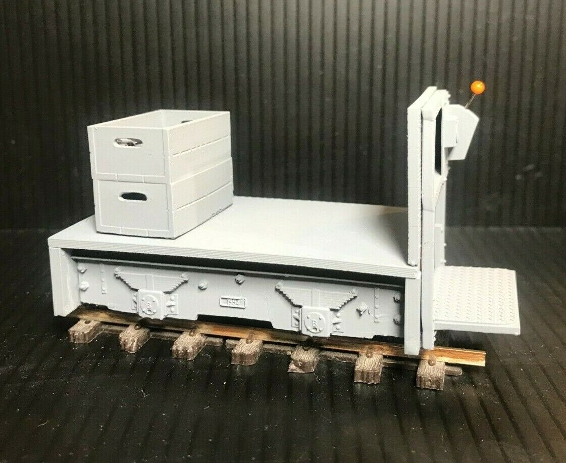 GN15 electric critter trolley kit for G scale on 00 gauge track, shown on a Tenshodo motor bogie chassis, unpainted parts laid out