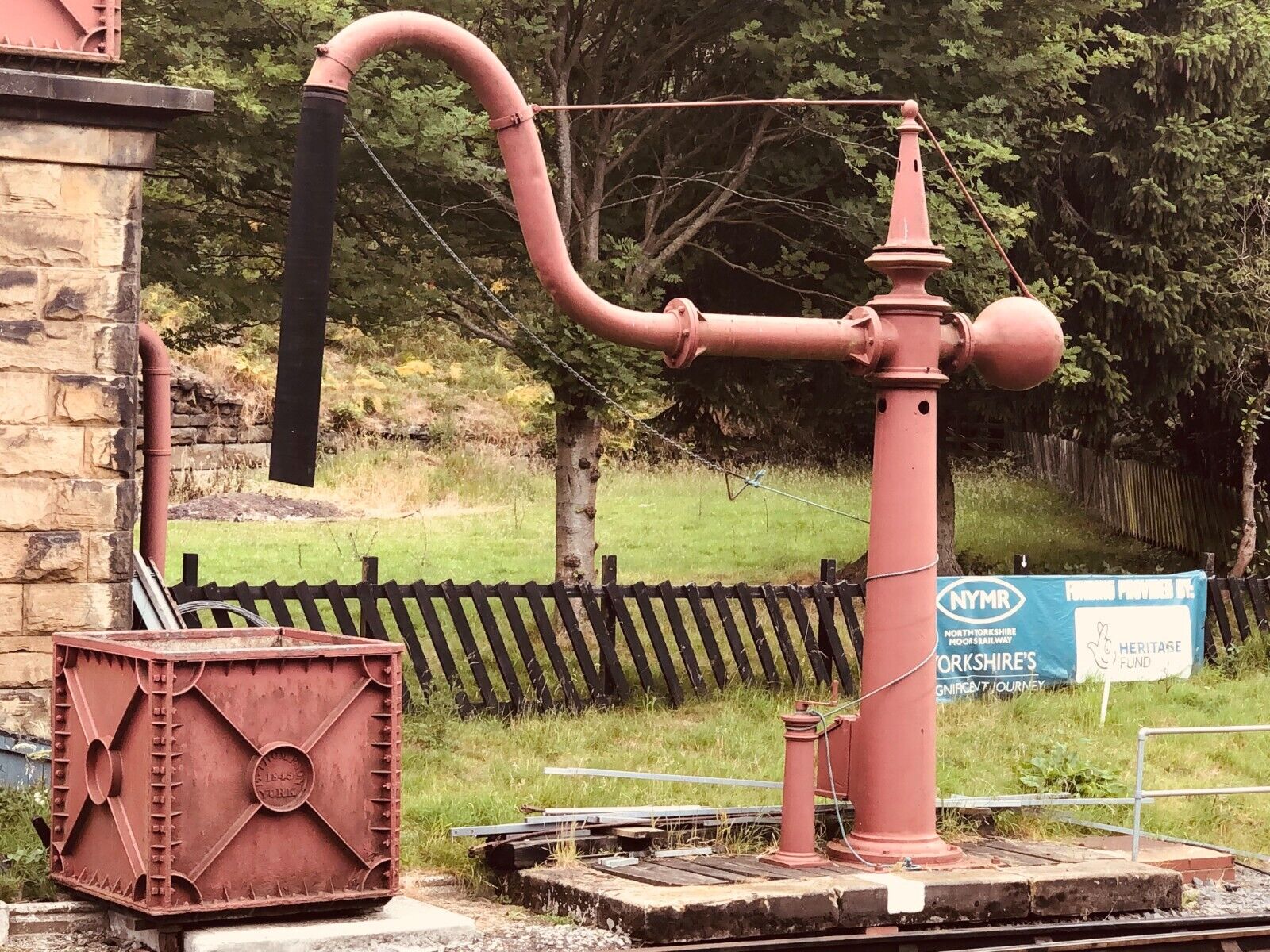 OO gauge NER water crane kit with top-hat tower and separate overflow tank, based on Goathland Station for steam layouts