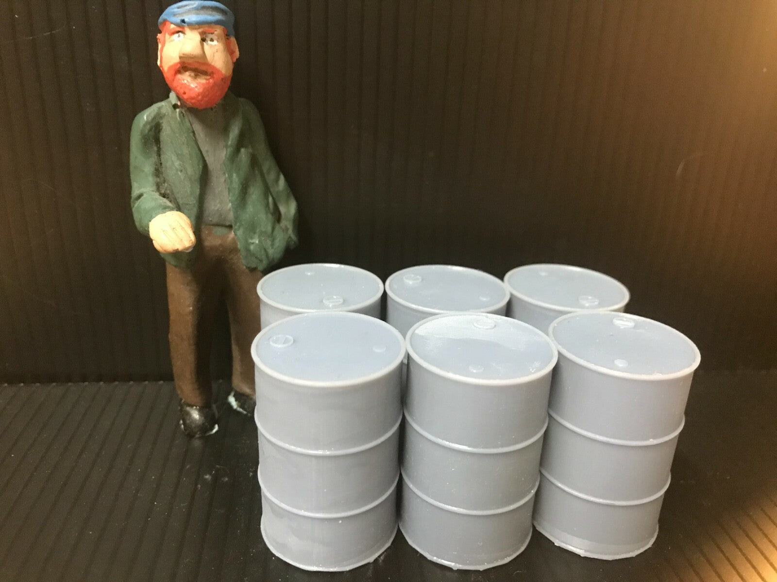 G-scale model railway scenery set of six oil drums, also suitable for GN15 industrial or workshop layouts