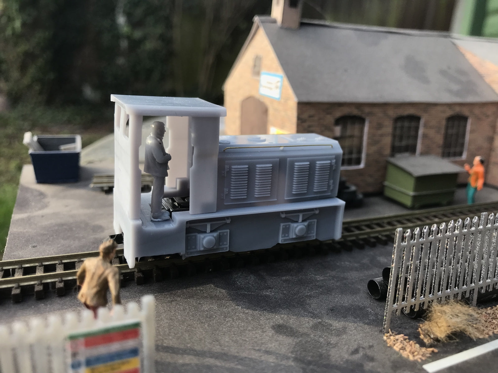 OO9 narrow gauge Diema DS60 style diesel shunter body kit shown fitted to a Kato 11-109 chassis with added detailing parts