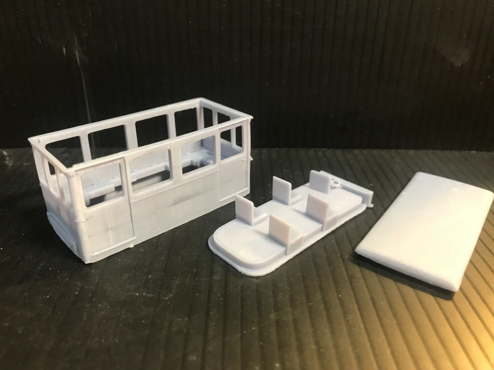 Unpainted OO9 narrow gauge French Drasine railcar body kit designed to fit a Kato 11-109 coreless chassis