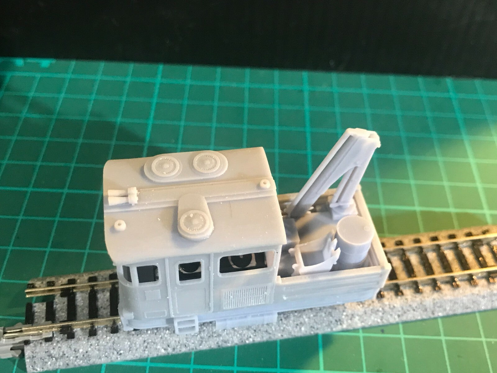 OO9 narrow gauge resin maintenance and inspection car body kit shown fitted to an older KATO 103 chassis with rear load details
