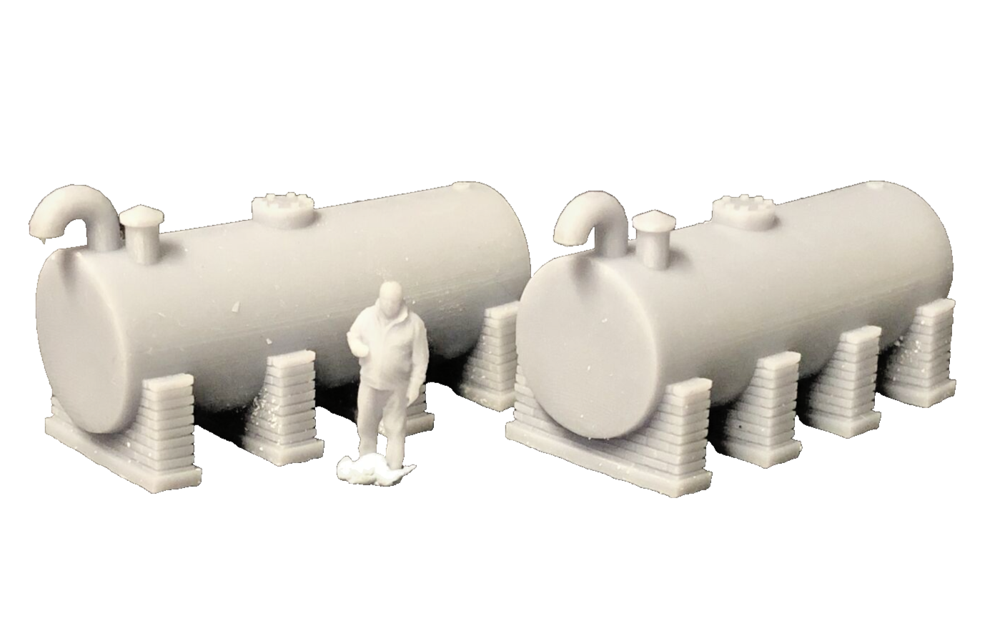 TT:120 scale twin diesel tank model on brick supports for a depot scene, unpainted resin kit for TT120 model railways