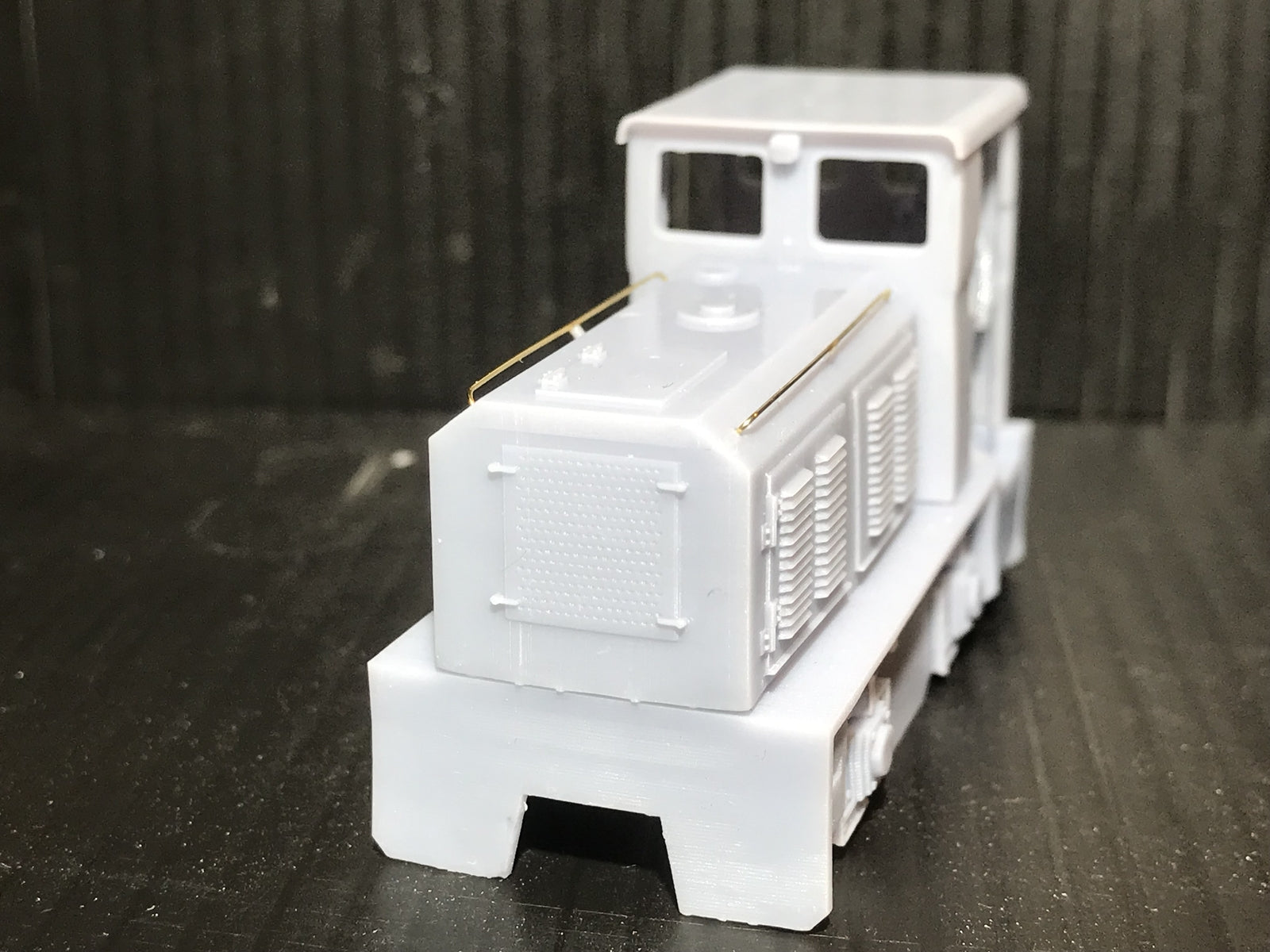 OO9 narrow gauge Diema DS60-style diesel shunter body kit shown fitted to a Kato 11-109 chassis with added detailing parts