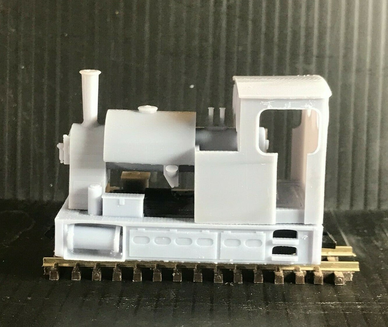 OO9 narrow gauge saddle tank steam locomotive body kit shown fitted to a Kato 11-109 motor bogie chassis