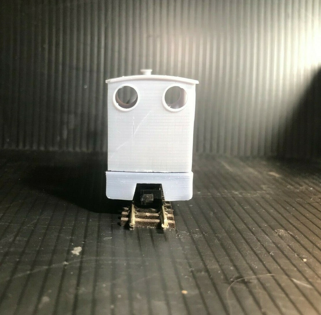 OO9 narrow gauge saddle tank steam locomotive body kit shown fitted to a Kato 11-109 motor bogie chassis