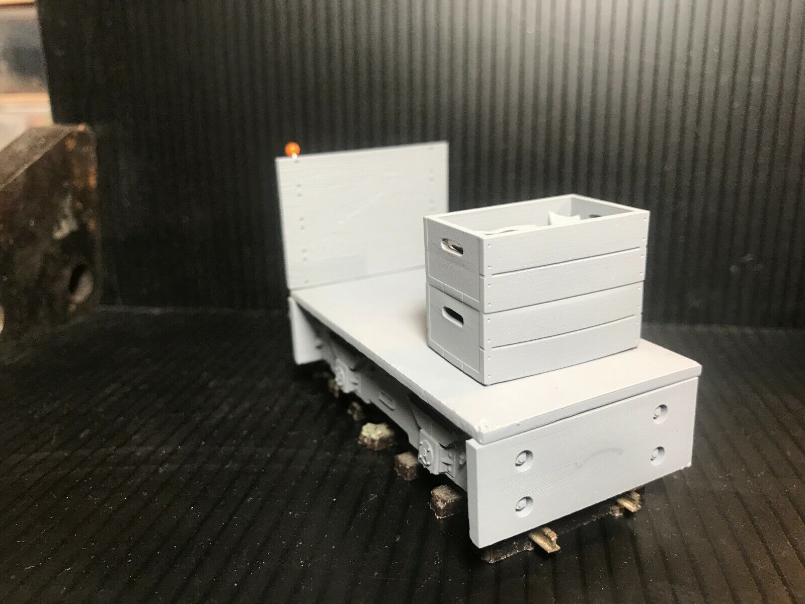 GN15 electric critter trolley kit for G scale on 00 gauge track, shown on a Tenshodo spud motor bogie chassis