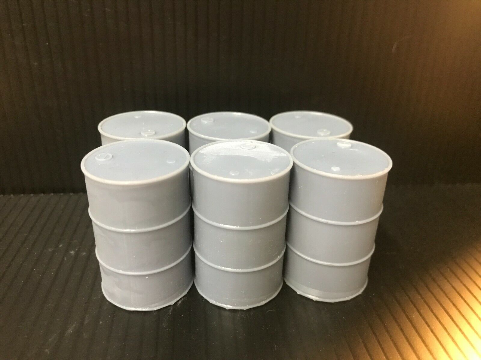 G-scale model railway scenery set with six detailed oil drums, also suitable for GN15 narrow gauge layouts