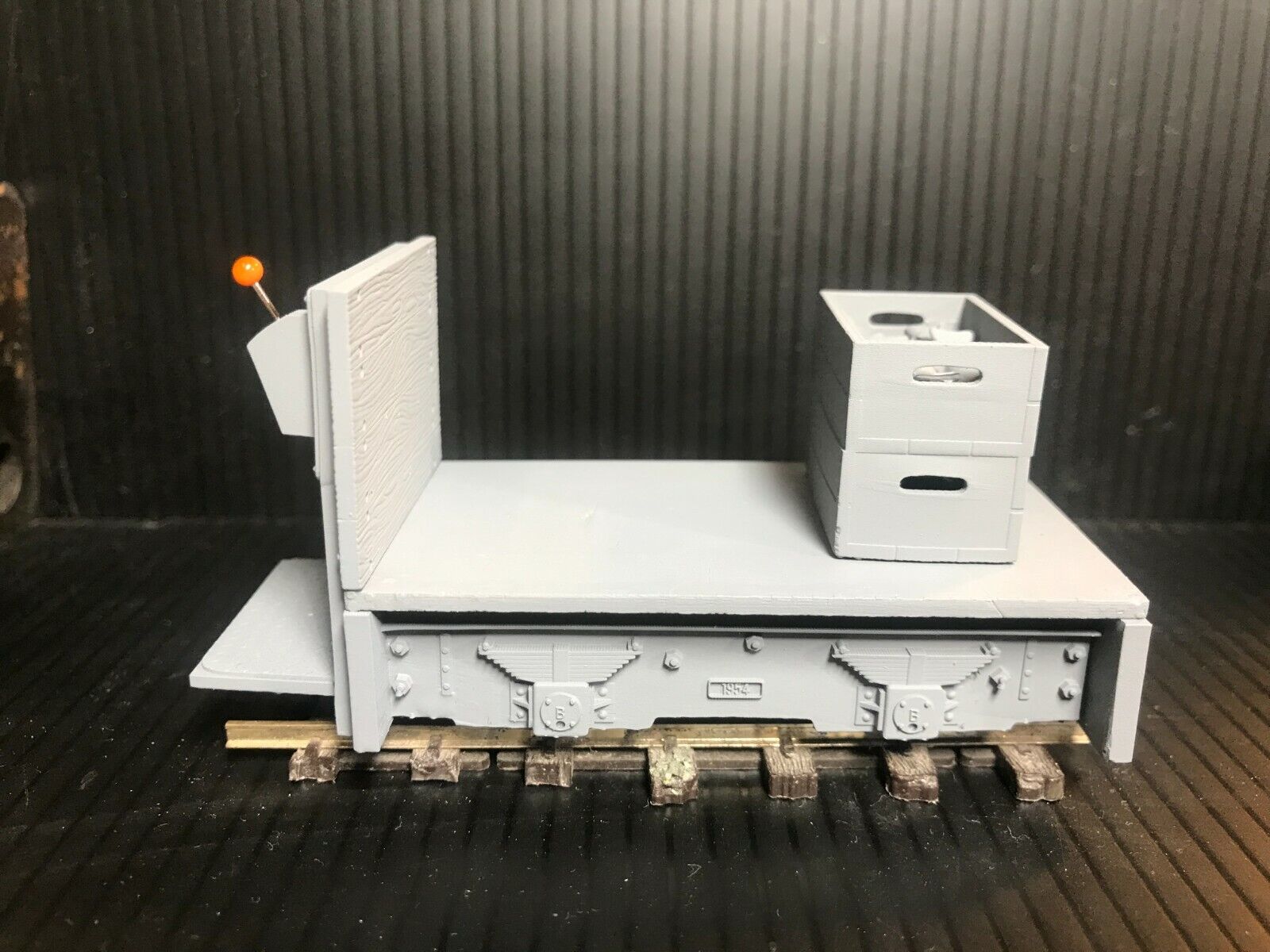 GN15 electric critter trolley kit on G-scale 00 gauge track, shown with Tenshodo motor bogie chassis and resin body parts