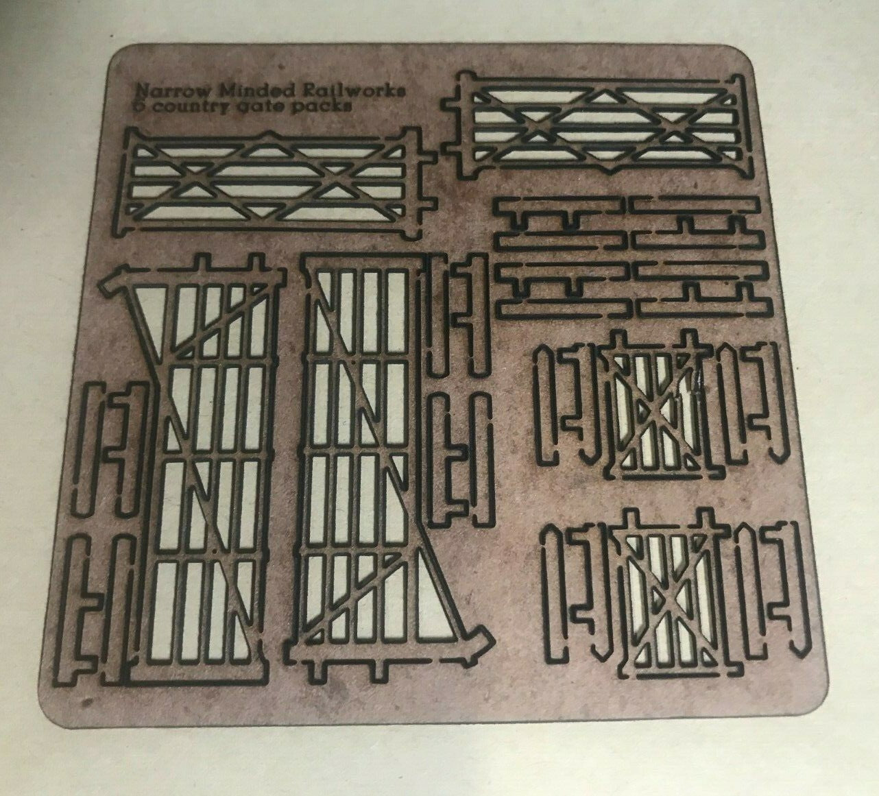 Set of six laser-cut rural farm gates and posts kit for OO, HO and OO9 1:76 scale model railway layouts