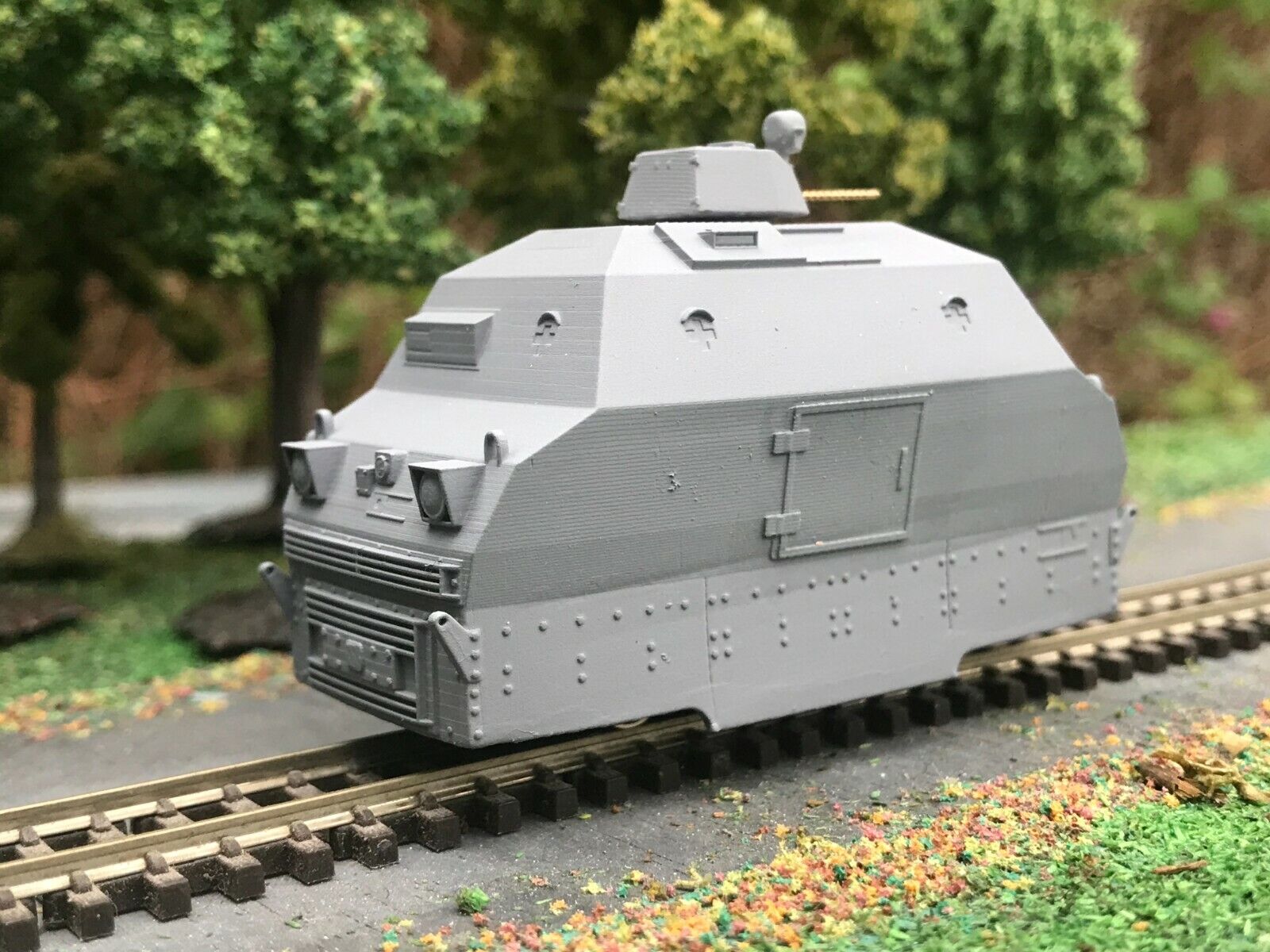 OO9 Wickham Type 42 armoured train Vietnam-era model kit for 009 narrow gauge, designed for a Kato 109 motor chassis